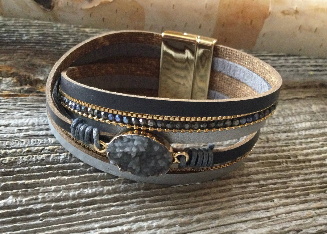 BoHo Druzy - Leather Wrap Bracelet